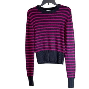 Micheal Kors Striped Angora Blend Sweater Striped Ribbed Hem Black Pink Size S